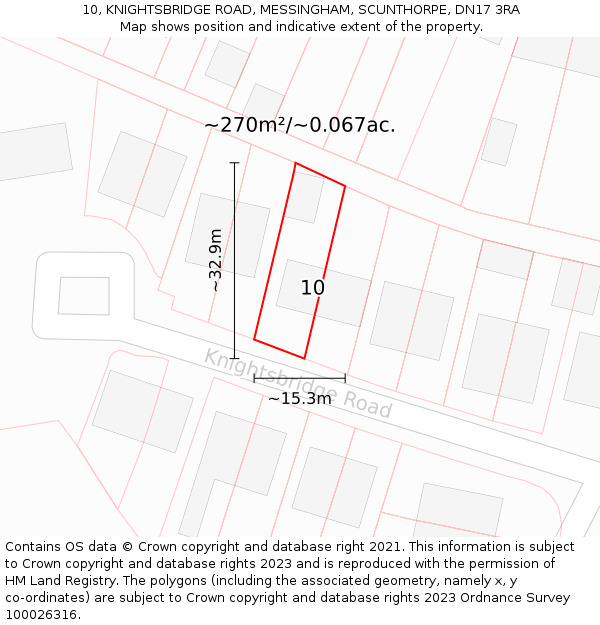 10, KNIGHTSBRIDGE ROAD, MESSINGHAM, SCUNTHORPE, DN17 3RA: Plot and title map