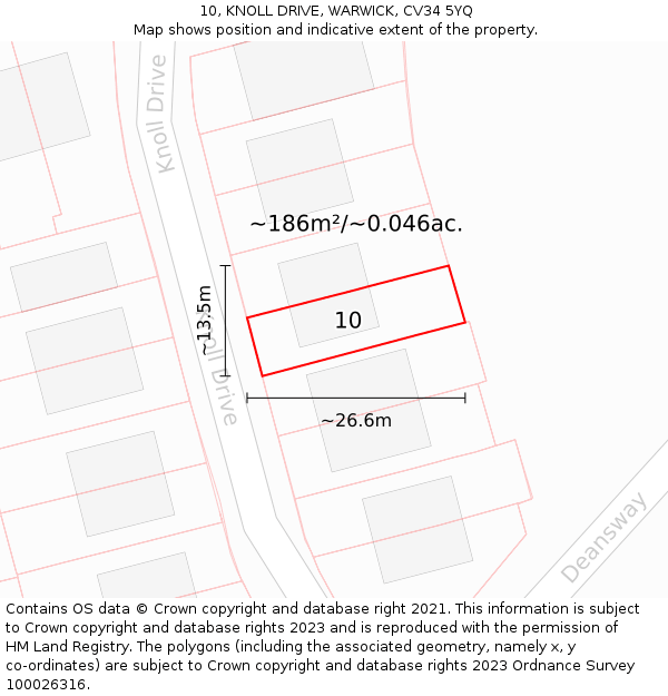 10, KNOLL DRIVE, WARWICK, CV34 5YQ: Plot and title map