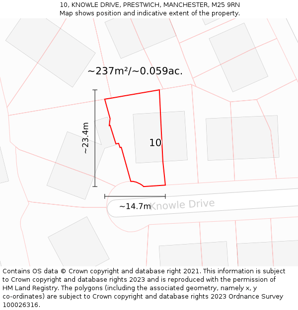 10, KNOWLE DRIVE, PRESTWICH, MANCHESTER, M25 9RN: Plot and title map