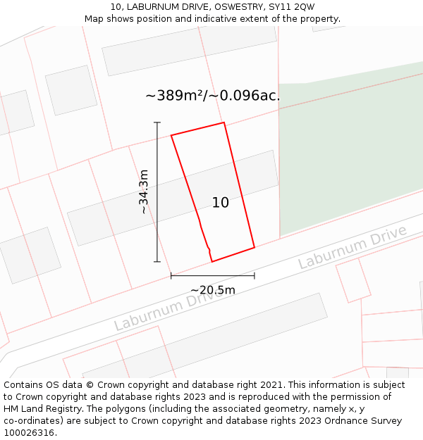 10, LABURNUM DRIVE, OSWESTRY, SY11 2QW: Plot and title map