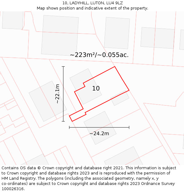 10, LADYHILL, LUTON, LU4 9LZ: Plot and title map