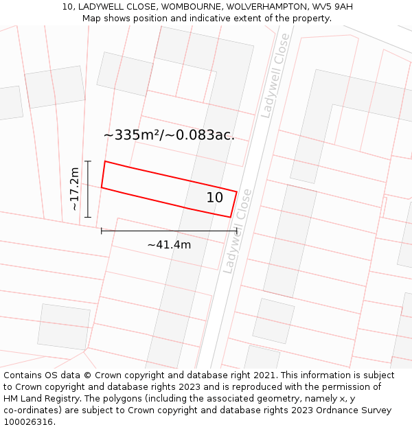 10, LADYWELL CLOSE, WOMBOURNE, WOLVERHAMPTON, WV5 9AH: Plot and title map