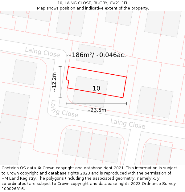 10, LAING CLOSE, RUGBY, CV21 1FL: Plot and title map