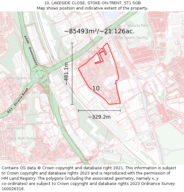 10, LAKESIDE CLOSE, STOKE-ON-TRENT, ST1 5GB: Plot and title map