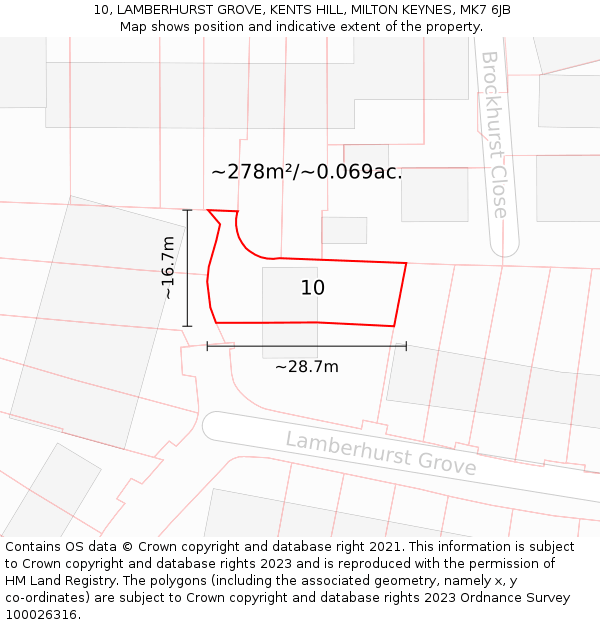10, LAMBERHURST GROVE, KENTS HILL, MILTON KEYNES, MK7 6JB: Plot and title map