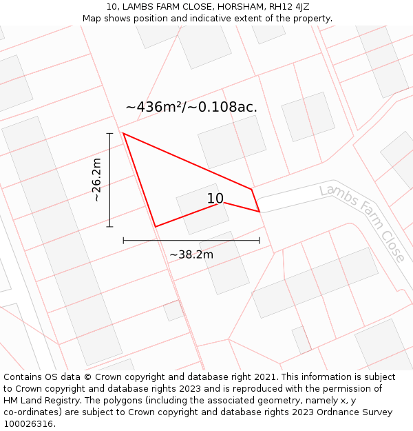 10, LAMBS FARM CLOSE, HORSHAM, RH12 4JZ: Plot and title map