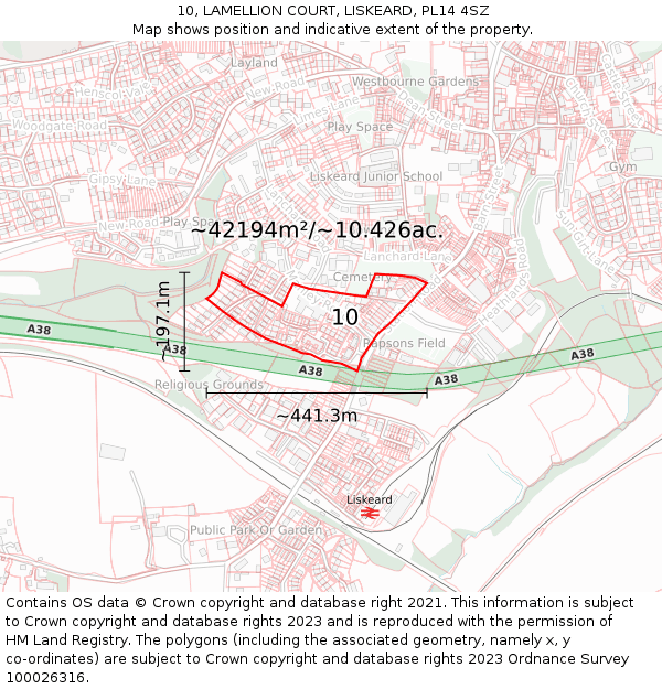 10, LAMELLION COURT, LISKEARD, PL14 4SZ: Plot and title map