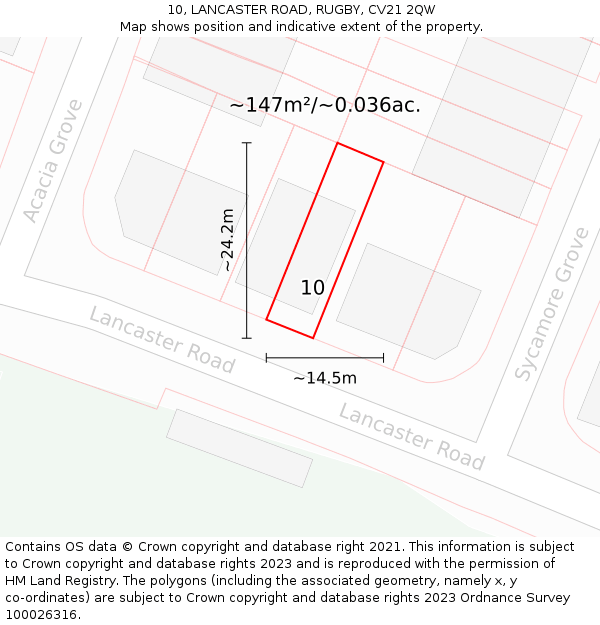 10, LANCASTER ROAD, RUGBY, CV21 2QW: Plot and title map