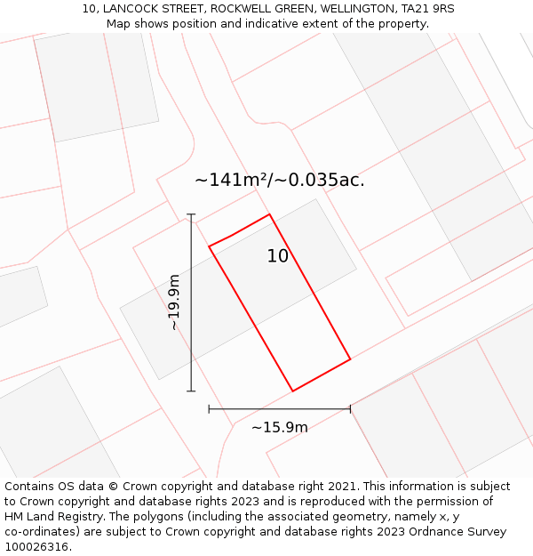 10, LANCOCK STREET, ROCKWELL GREEN, WELLINGTON, TA21 9RS: Plot and title map