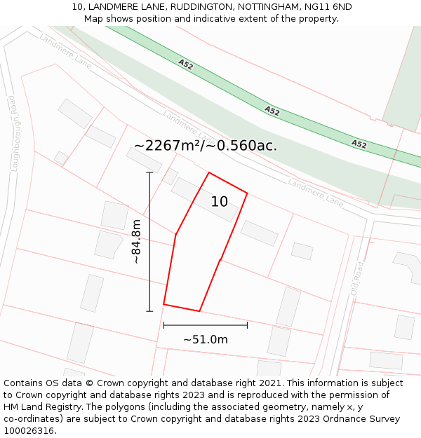 10, LANDMERE LANE, RUDDINGTON, NOTTINGHAM, NG11 6ND: Plot and title map