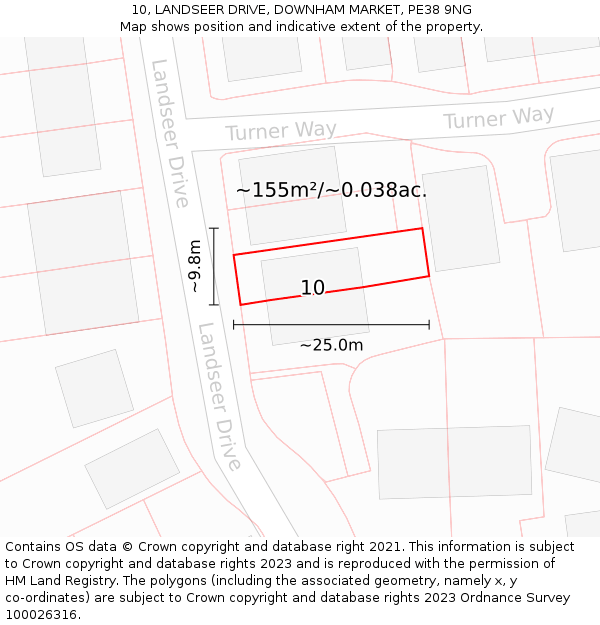 10, LANDSEER DRIVE, DOWNHAM MARKET, PE38 9NG: Plot and title map