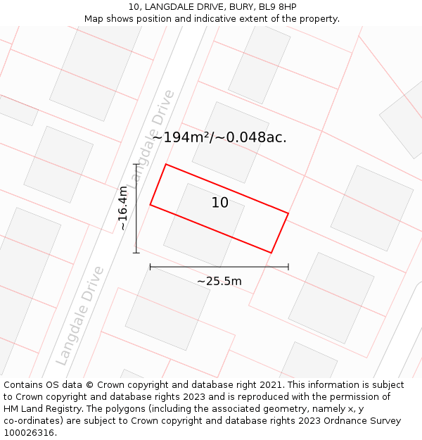 10, LANGDALE DRIVE, BURY, BL9 8HP: Plot and title map