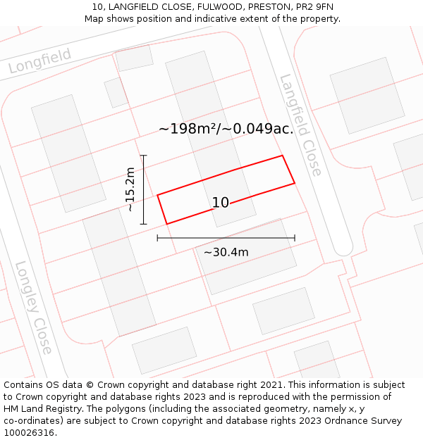 10, LANGFIELD CLOSE, FULWOOD, PRESTON, PR2 9FN: Plot and title map