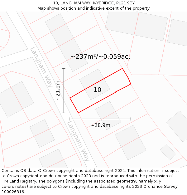 10, LANGHAM WAY, IVYBRIDGE, PL21 9BY: Plot and title map