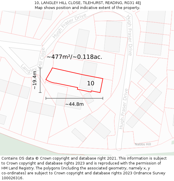 10, LANGLEY HILL CLOSE, TILEHURST, READING, RG31 4EJ: Plot and title map