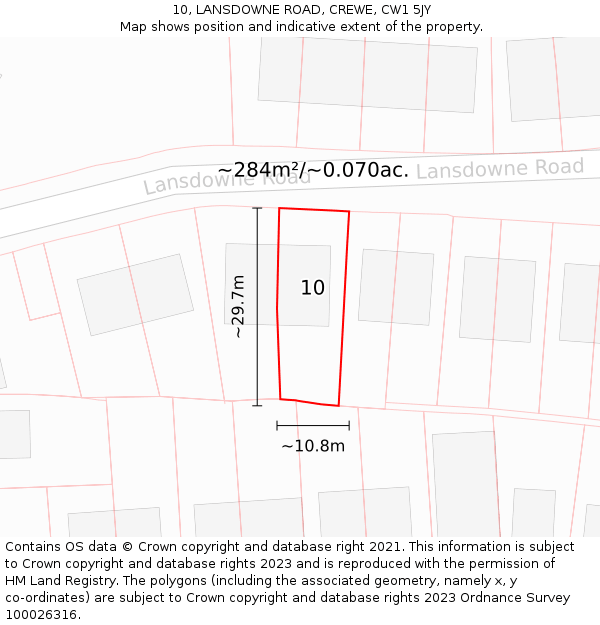 10, LANSDOWNE ROAD, CREWE, CW1 5JY: Plot and title map