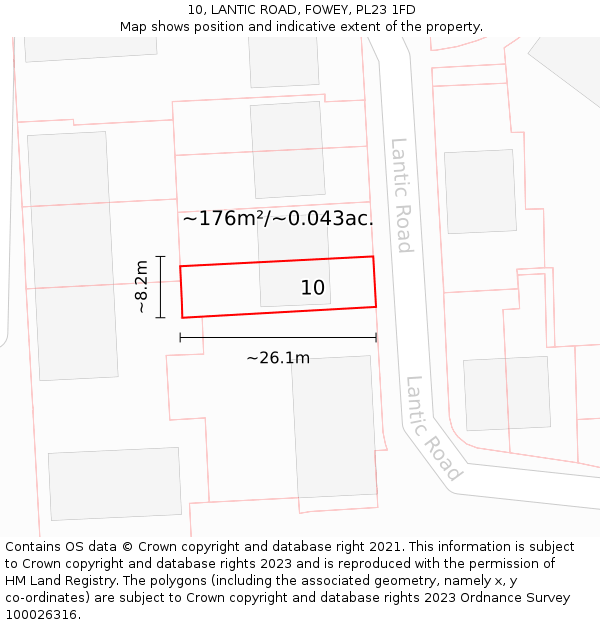 10, LANTIC ROAD, FOWEY, PL23 1FD: Plot and title map