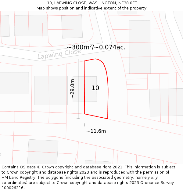 10, LAPWING CLOSE, WASHINGTON, NE38 0ET: Plot and title map