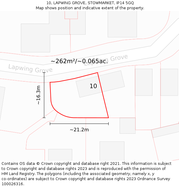 10, LAPWING GROVE, STOWMARKET, IP14 5GQ: Plot and title map