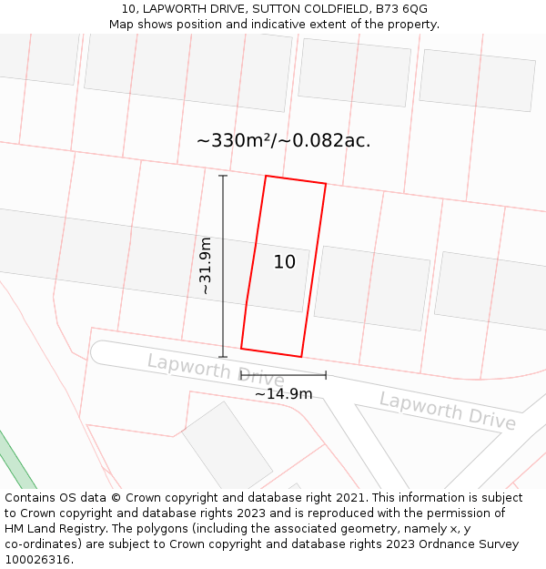 10, LAPWORTH DRIVE, SUTTON COLDFIELD, B73 6QG: Plot and title map