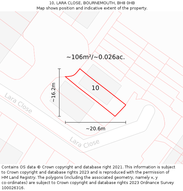 10, LARA CLOSE, BOURNEMOUTH, BH8 0HB: Plot and title map