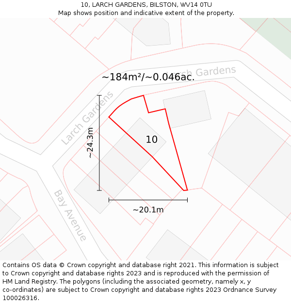 10, LARCH GARDENS, BILSTON, WV14 0TU: Plot and title map