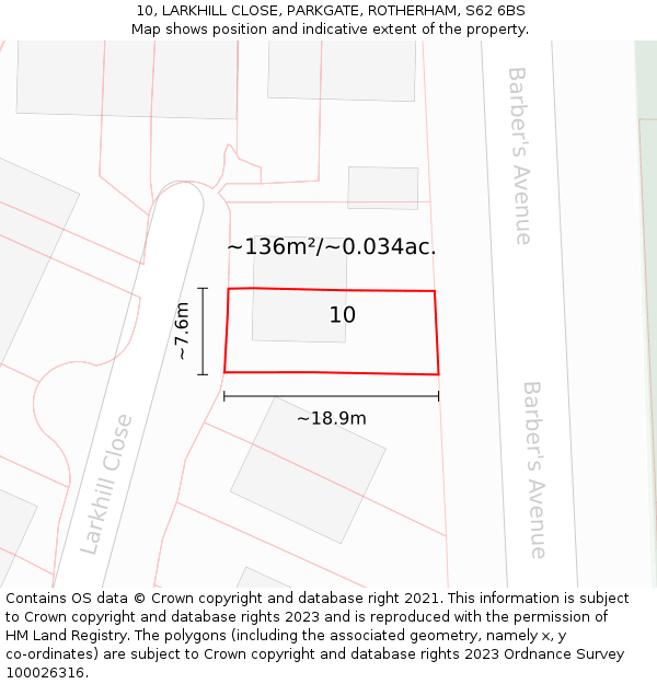 10, LARKHILL CLOSE, PARKGATE, ROTHERHAM, S62 6BS: Plot and title map