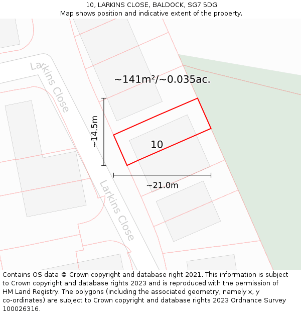 10, LARKINS CLOSE, BALDOCK, SG7 5DG: Plot and title map