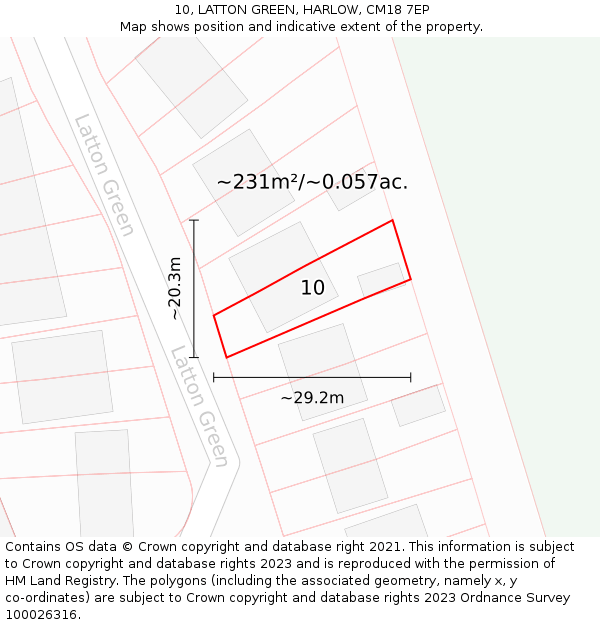 10, LATTON GREEN, HARLOW, CM18 7EP: Plot and title map