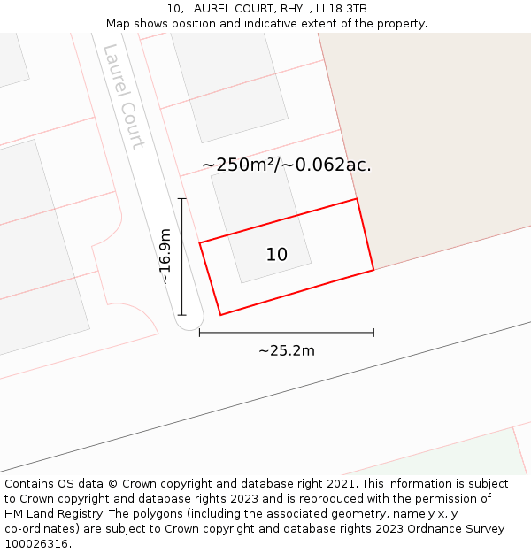 10, LAUREL COURT, RHYL, LL18 3TB: Plot and title map