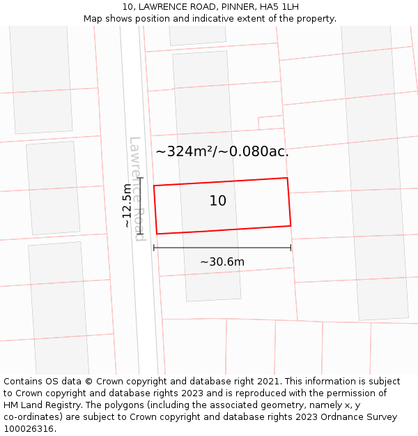 10, LAWRENCE ROAD, PINNER, HA5 1LH: Plot and title map