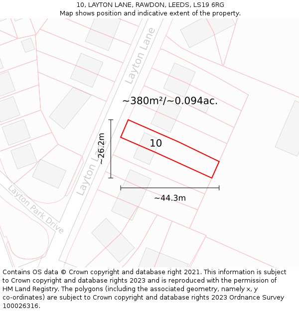 10, LAYTON LANE, RAWDON, LEEDS, LS19 6RG: Plot and title map