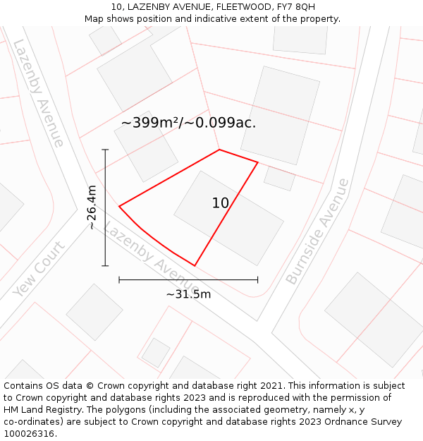 10, LAZENBY AVENUE, FLEETWOOD, FY7 8QH: Plot and title map