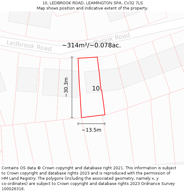 10, LEDBROOK ROAD, LEAMINGTON SPA, CV32 7LS: Plot and title map