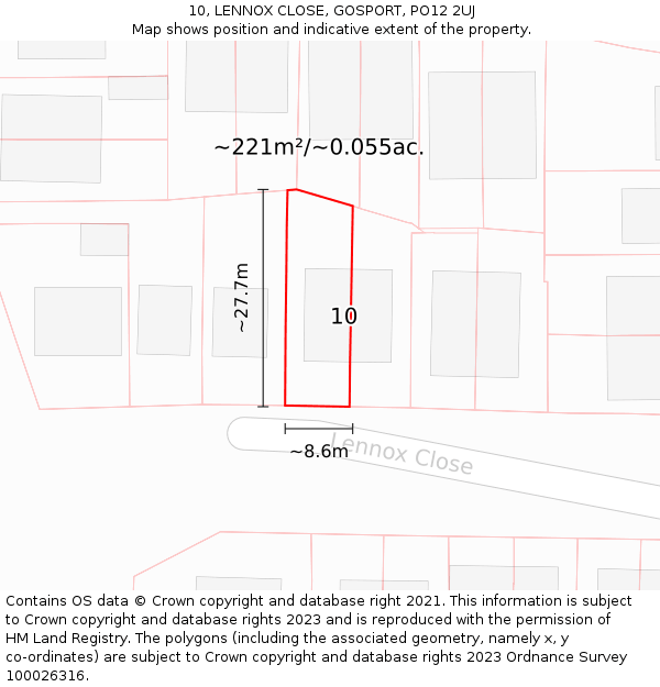 10, LENNOX CLOSE, GOSPORT, PO12 2UJ: Plot and title map