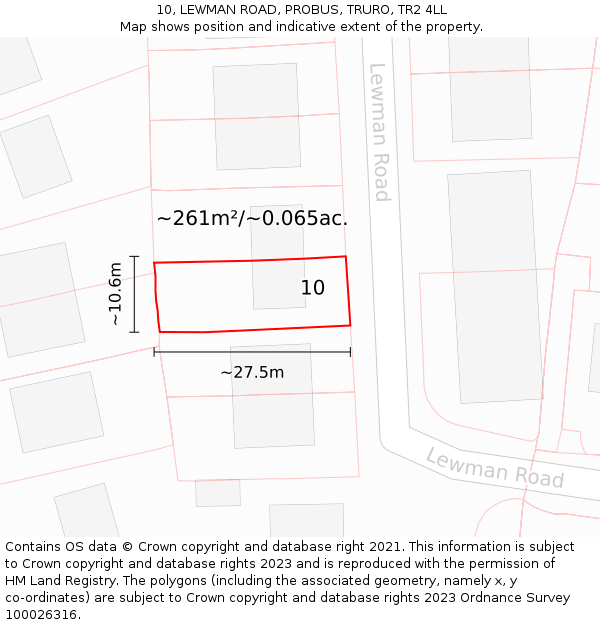 10, LEWMAN ROAD, PROBUS, TRURO, TR2 4LL: Plot and title map