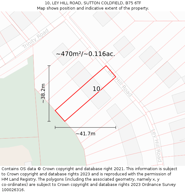 10, LEY HILL ROAD, SUTTON COLDFIELD, B75 6TF: Plot and title map