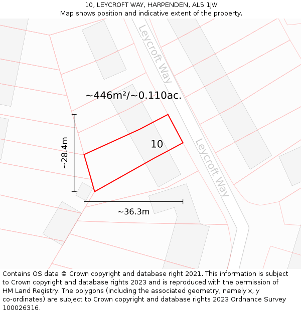 10, LEYCROFT WAY, HARPENDEN, AL5 1JW: Plot and title map