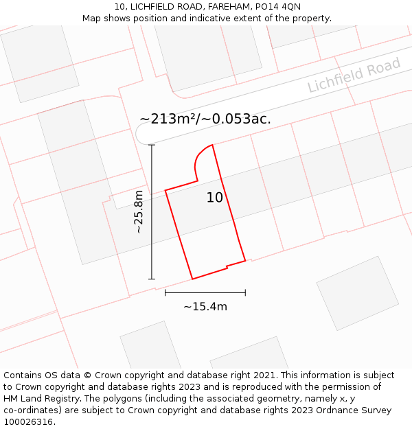 10, LICHFIELD ROAD, FAREHAM, PO14 4QN: Plot and title map