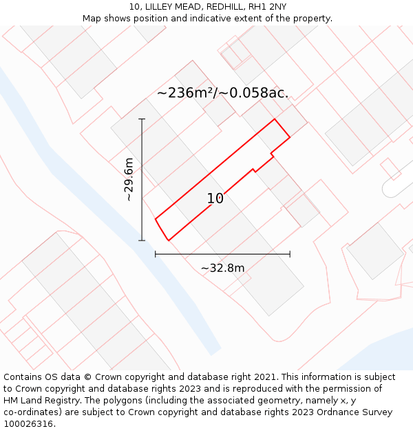 10, LILLEY MEAD, REDHILL, RH1 2NY: Plot and title map