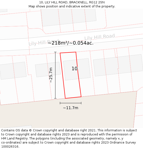 10, LILY HILL ROAD, BRACKNELL, RG12 2SN: Plot and title map