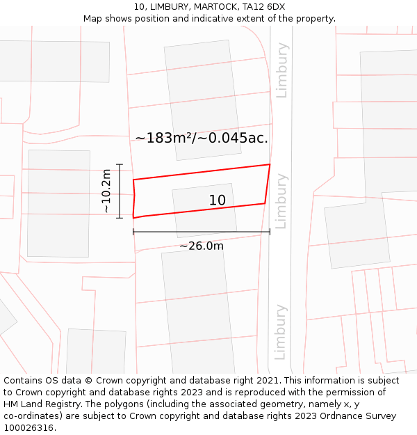 10, LIMBURY, MARTOCK, TA12 6DX: Plot and title map