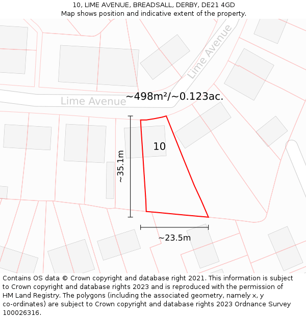 10, LIME AVENUE, BREADSALL, DERBY, DE21 4GD: Plot and title map