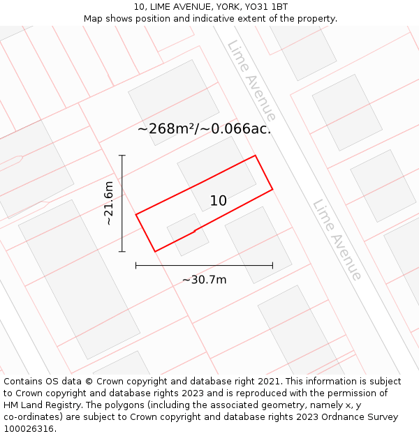 10, LIME AVENUE, YORK, YO31 1BT: Plot and title map