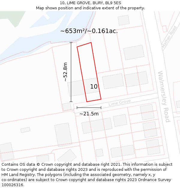 10, LIME GROVE, BURY, BL9 5ES: Plot and title map