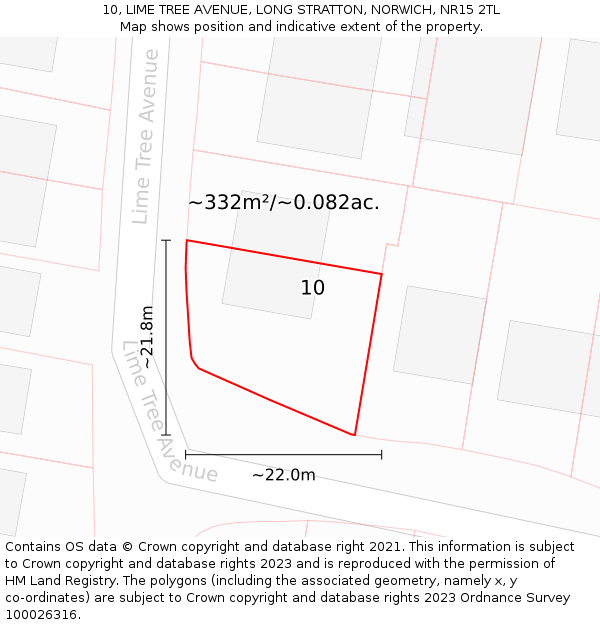 10, LIME TREE AVENUE, LONG STRATTON, NORWICH, NR15 2TL: Plot and title map