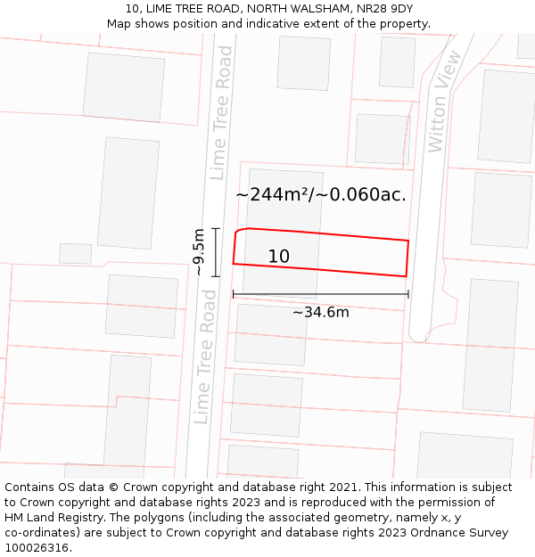 10, LIME TREE ROAD, NORTH WALSHAM, NR28 9DY: Plot and title map