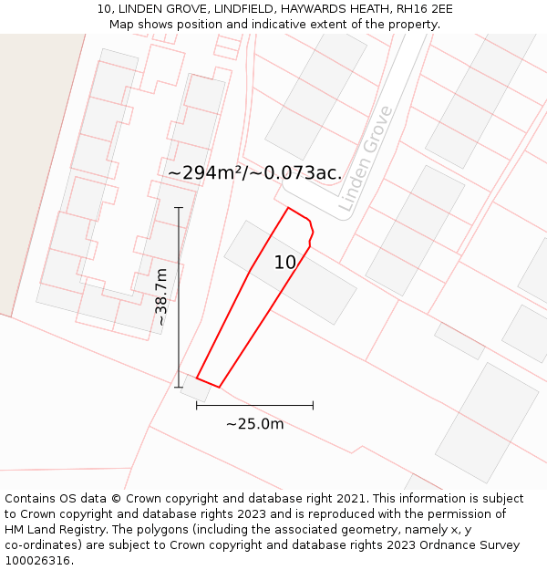 10, LINDEN GROVE, LINDFIELD, HAYWARDS HEATH, RH16 2EE: Plot and title map