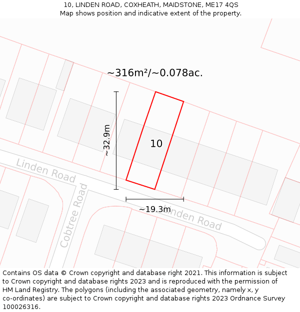 10, LINDEN ROAD, COXHEATH, MAIDSTONE, ME17 4QS: Plot and title map