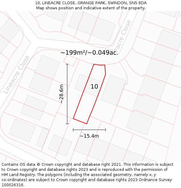 10, LINEACRE CLOSE, GRANGE PARK, SWINDON, SN5 6DA: Plot and title map